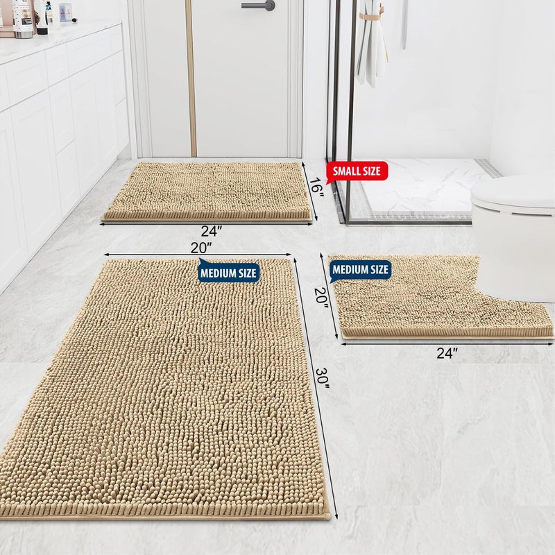 Smiry Luxury Chenille Bathroom Rugs 47x24, Extra Soft and Absorbent Shaggy Bath Mat, Machine Washable, Non-Slip Plush Carpet Runner for Tub, Shower, and Floor, Home Decor Accessories, Beige - Image 3